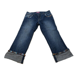 Haven Blue Womens Beaded Capri Jeans Size 6 Jeweled Embellished Western Festival